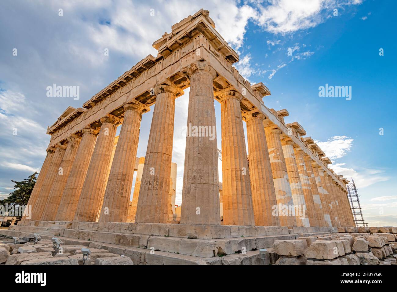Horizontal view of in the Parthenon aka the Acropolis in Athens, Greece. Stock Photo