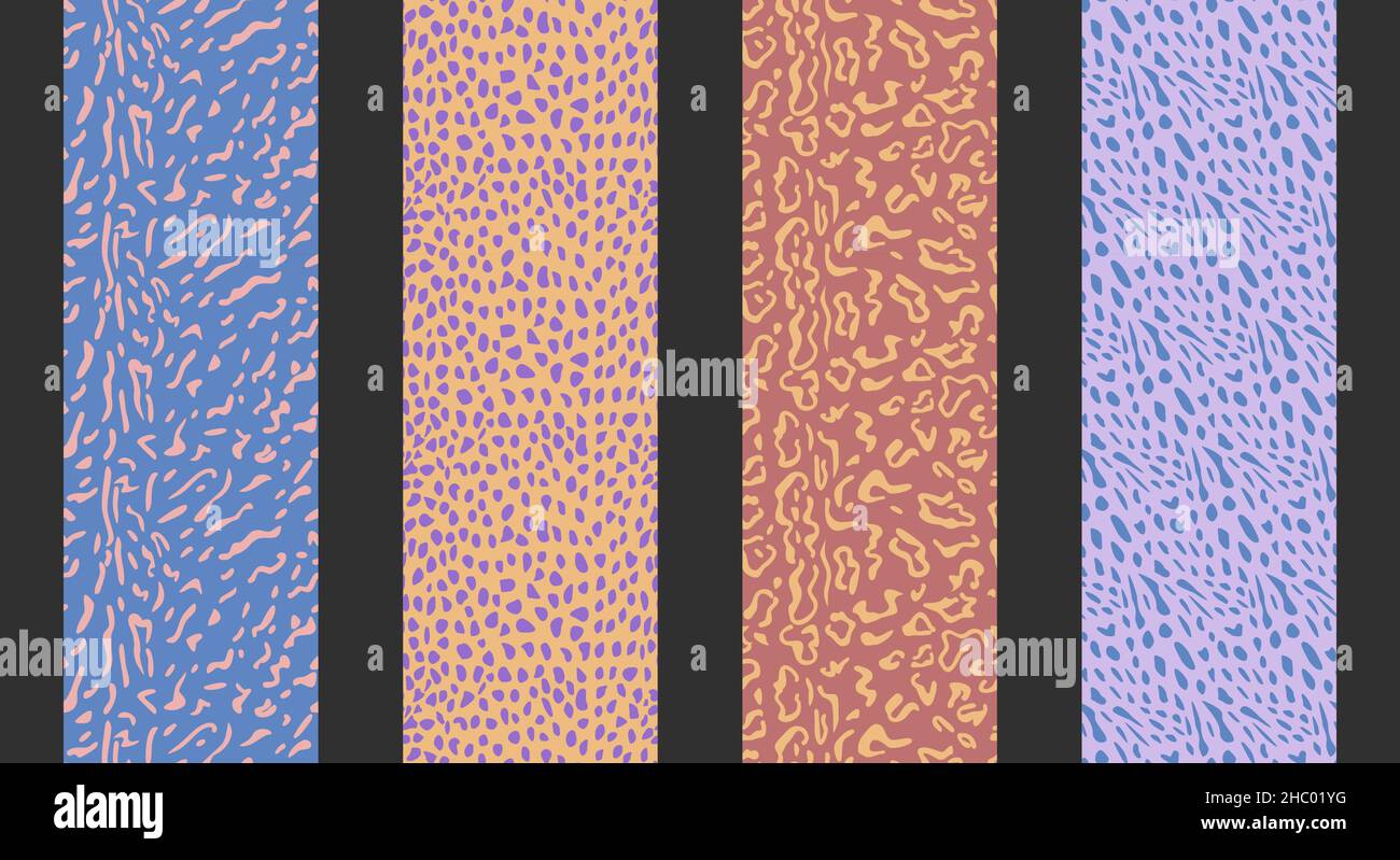 Cat family skin abstract colors patterns set, animals skin fantasy pattern vector illustration Stock Vector