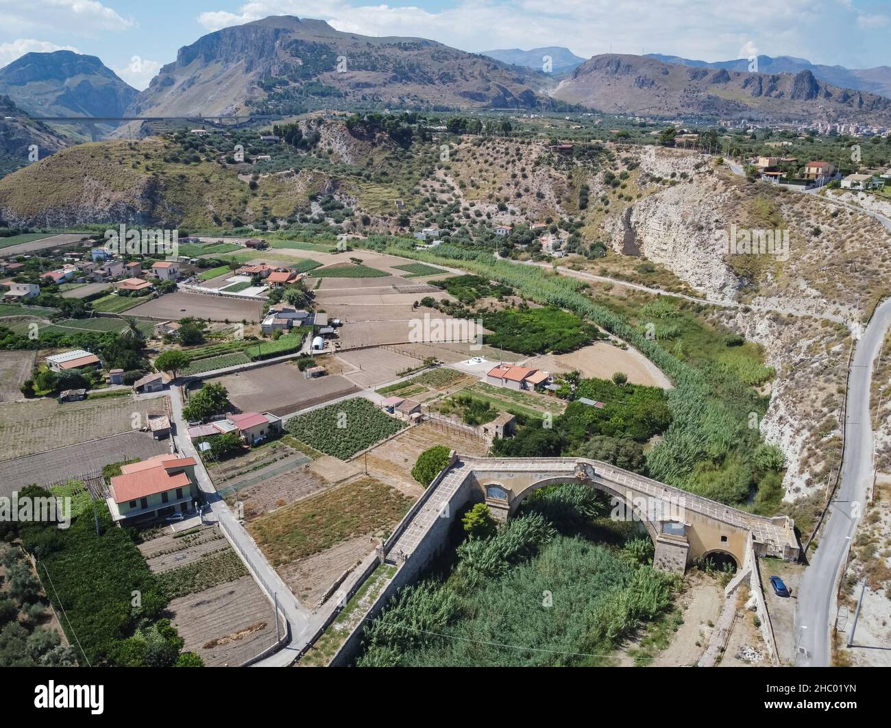 Aerial drone. Bridge over the river San Leonardo in Termini Imerese