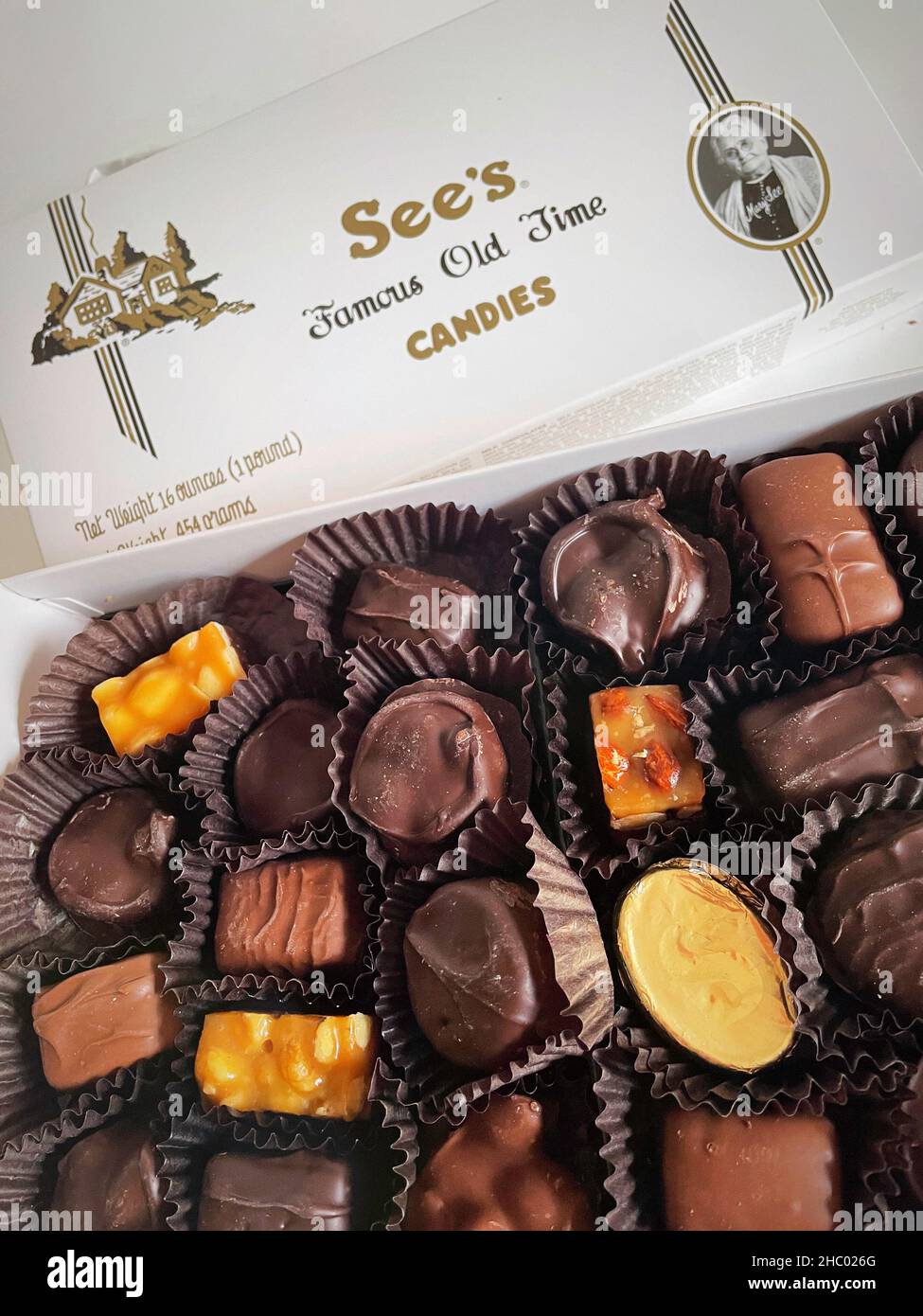 Box of See's famous old time candies, USA Stock Photo Alamy