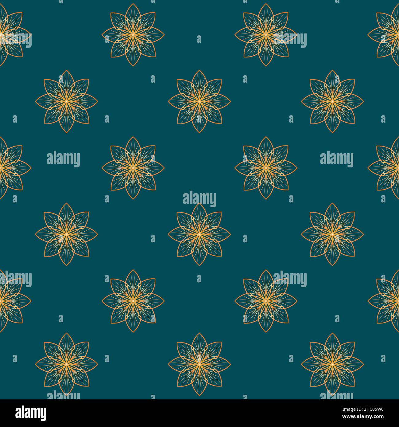 Seamless vector pattern of golden geometric stars on dark blue background in Arabic style Stock Vector