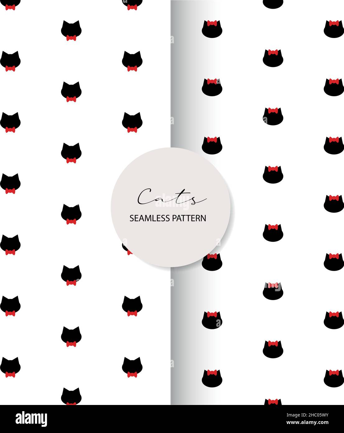 Abstract seamless pattern of cat faces with bow ties and bows. 2 separate patterns Stock Vector