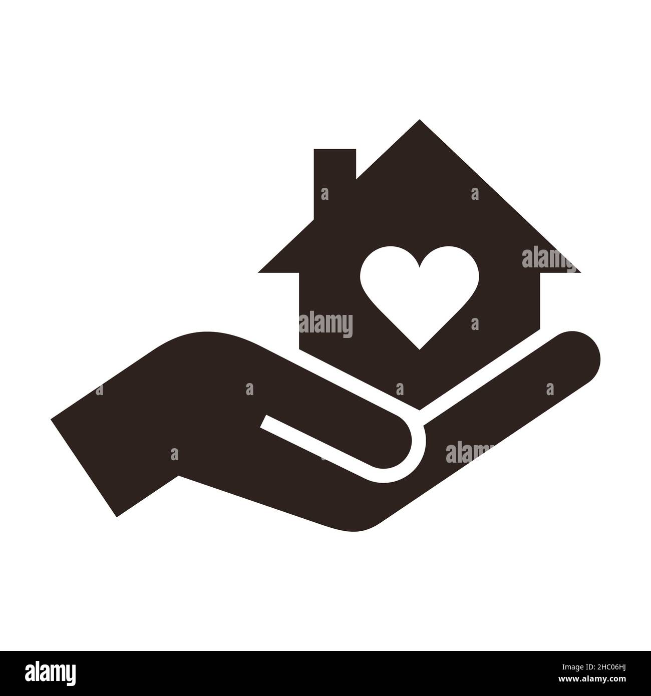 House with heart, caring hand vector sign. Home care logo isolated on ...