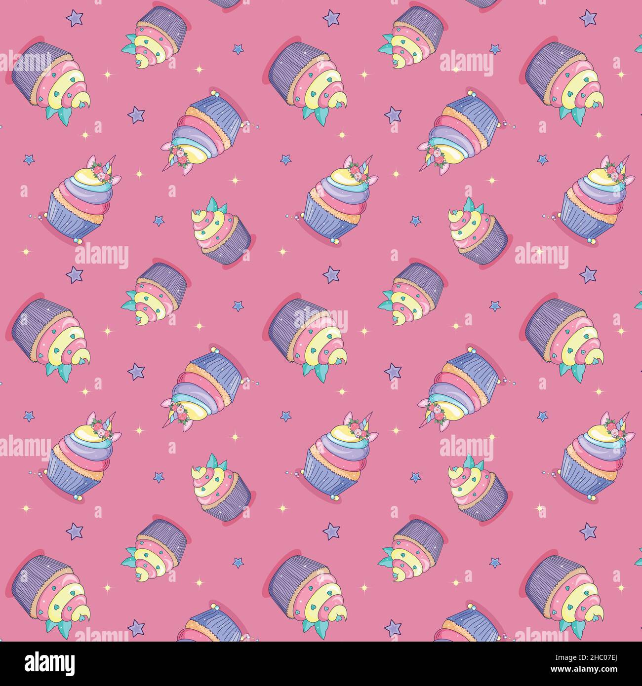 Cupcakes pattern , kawaii doodle style pattern Stock Vector