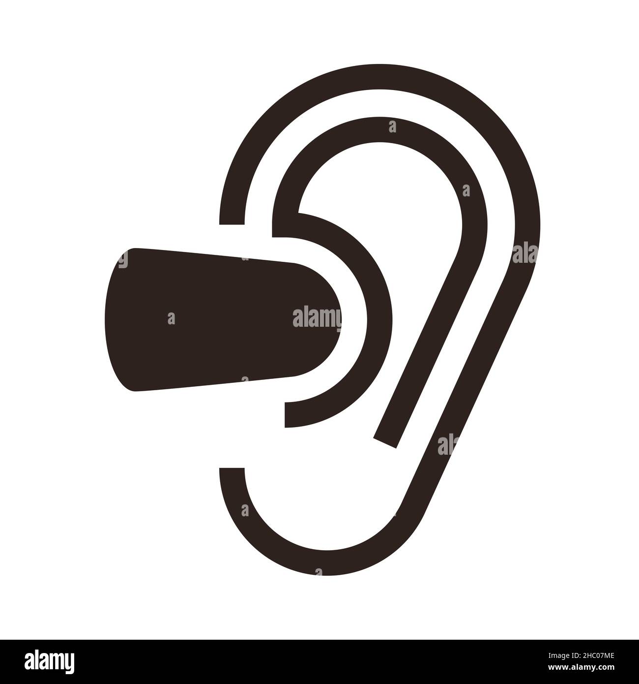 Ear and earplugs. Noise symbol isolated on white background Stock Photo