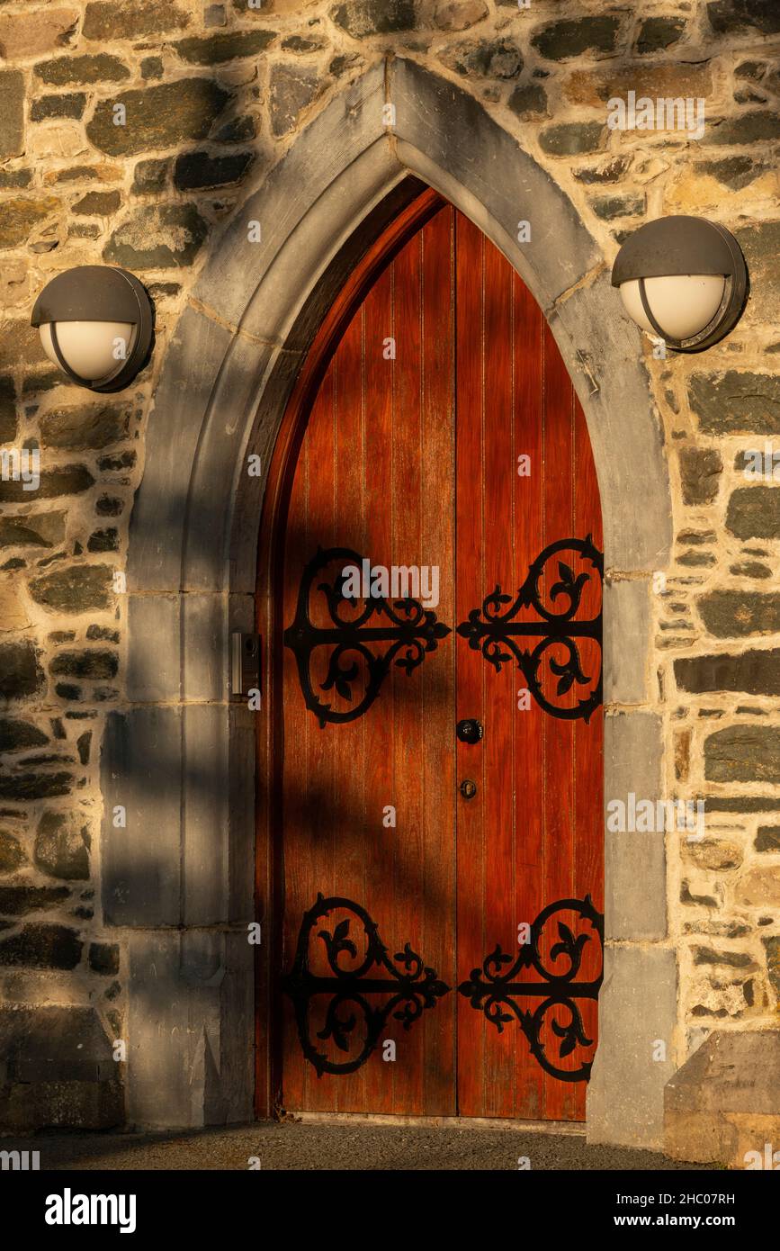 Pointed arch door at the St. Mary's Roman Catholic Diocesan presbytery or clergy house in Killarney, County Kerry, Ireland Stock Photo