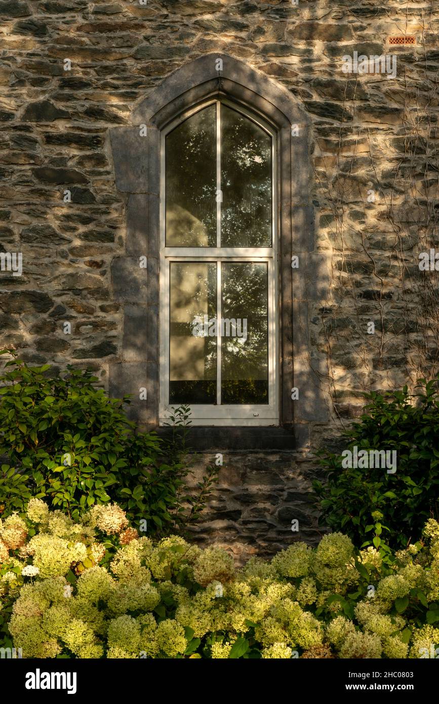 Window architectural detail at the St. Mary's Roman Catholic Diocesan presbytery or clergy house in Killarney, County Kerry, Ireland Stock Photo