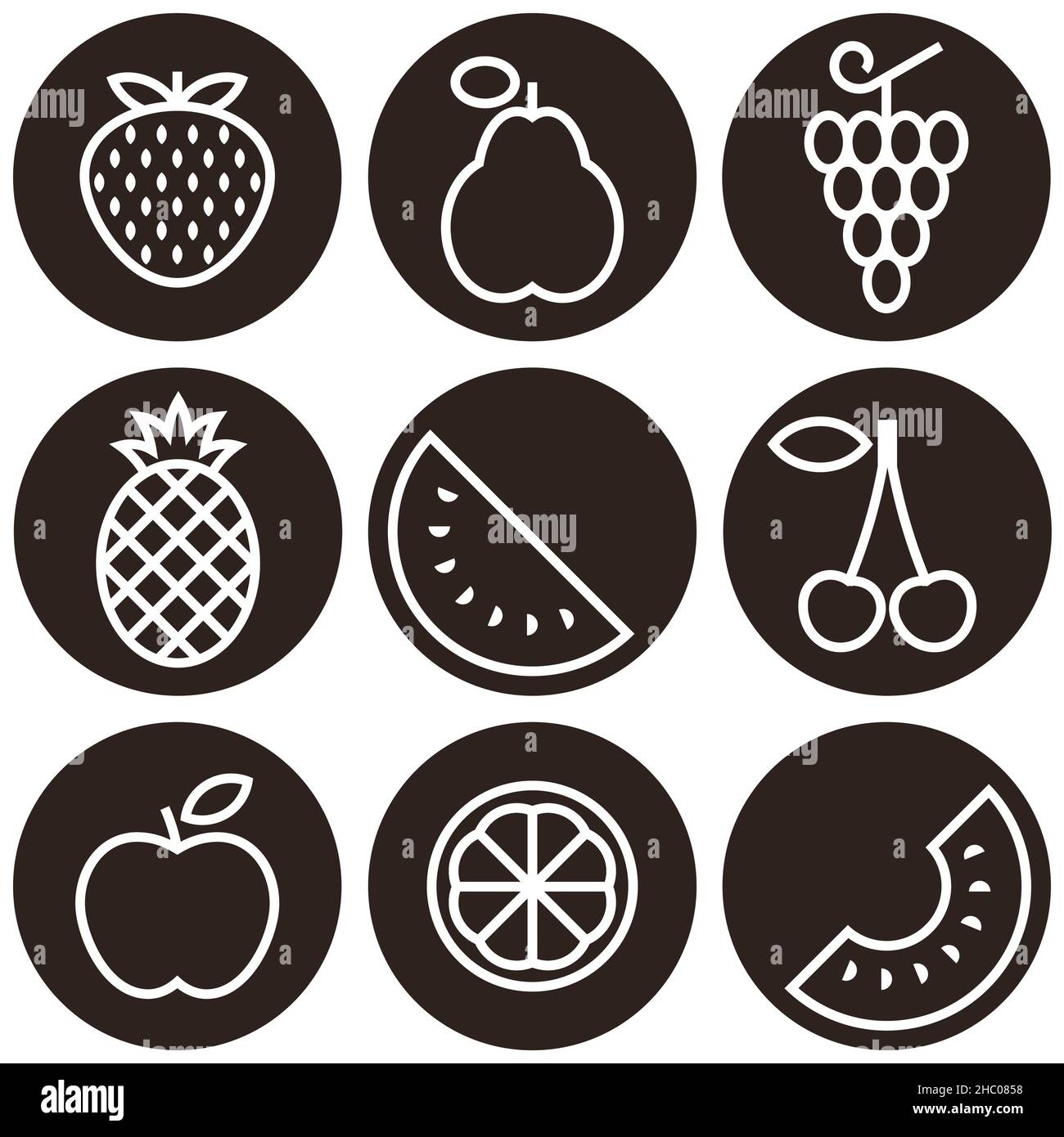 Fruits icon set - grapes, apple, pear, cherry, quince, strawberry ...
