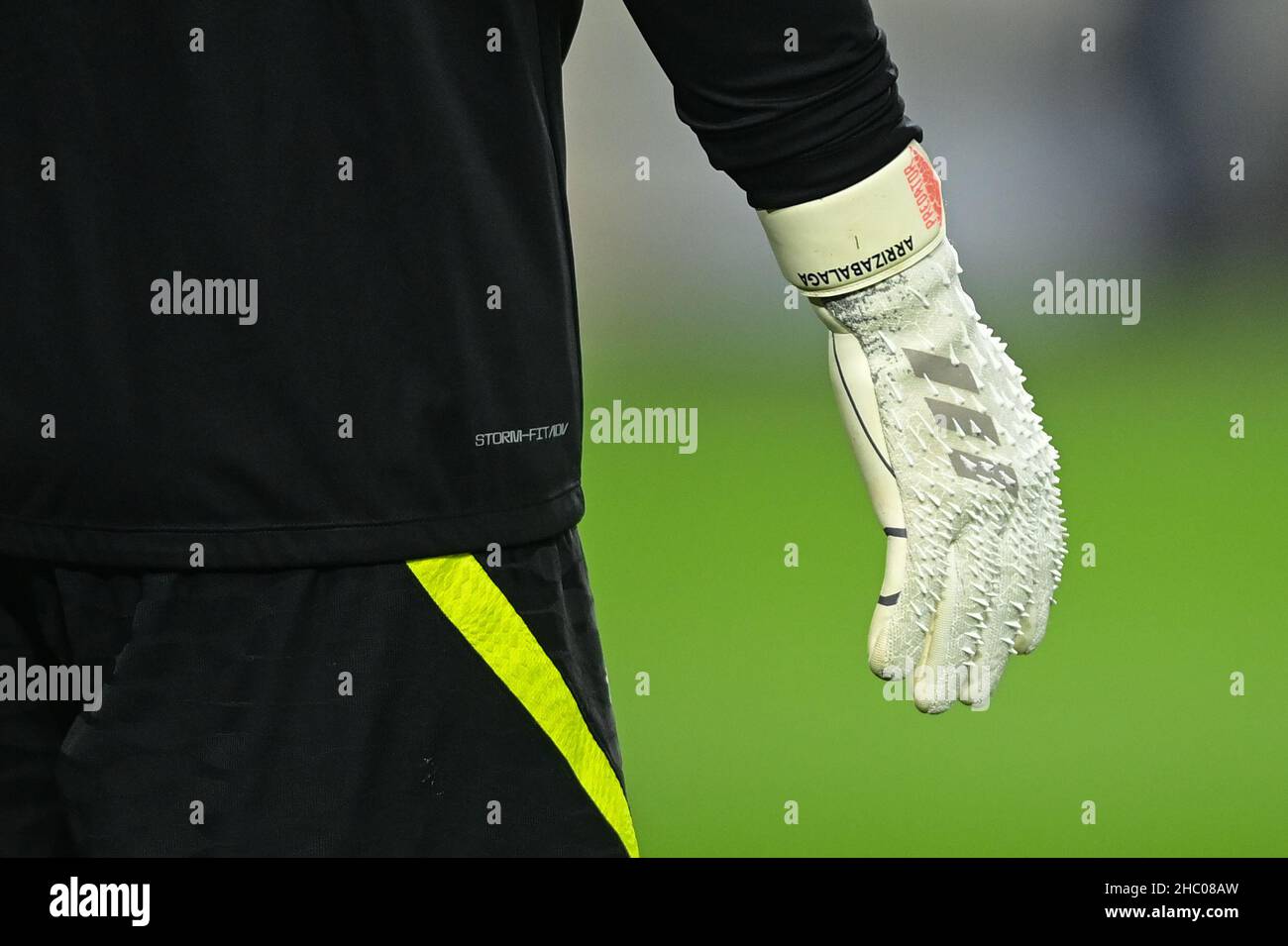 London, UK. 22nd Dec, 2021. Kepa Arrizabalaga #1 of Chelsea personalised  goalkeeper gloves in London, United