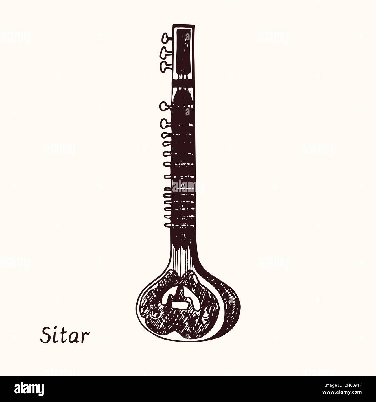Sitar Instrument Drawing