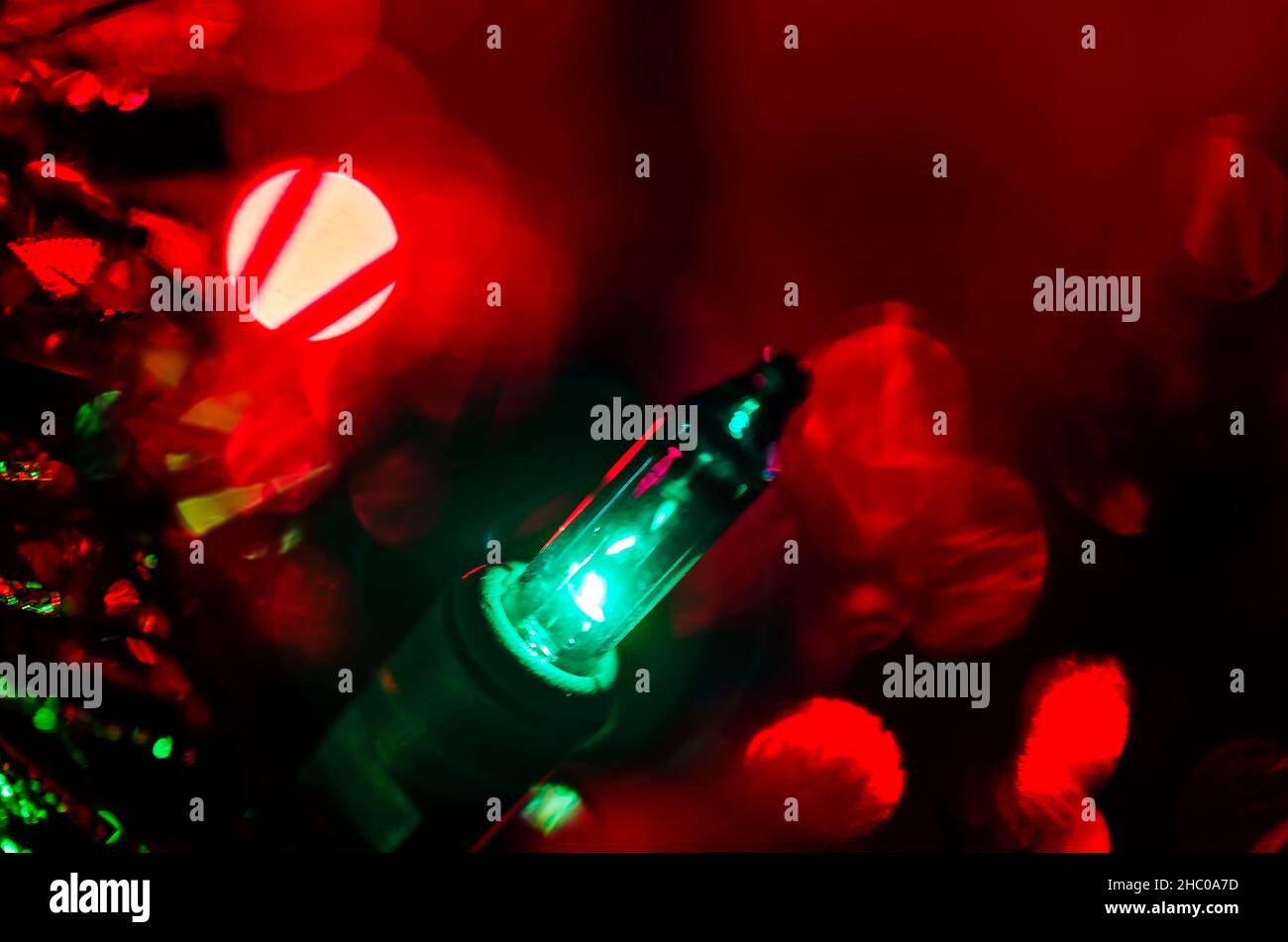 Multi-colored string lights create a festive Christmas backdrop, Dec. 27, 2017, in Coden, Alabama. Stock Photo