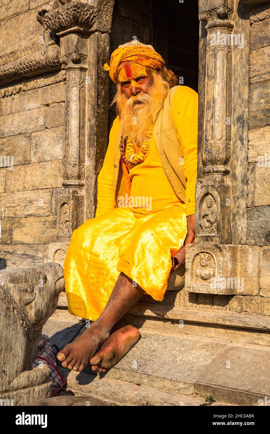 A sadhu, Hindu ascetic or holy man in Hanuman Dhoka Durbar Square in ...