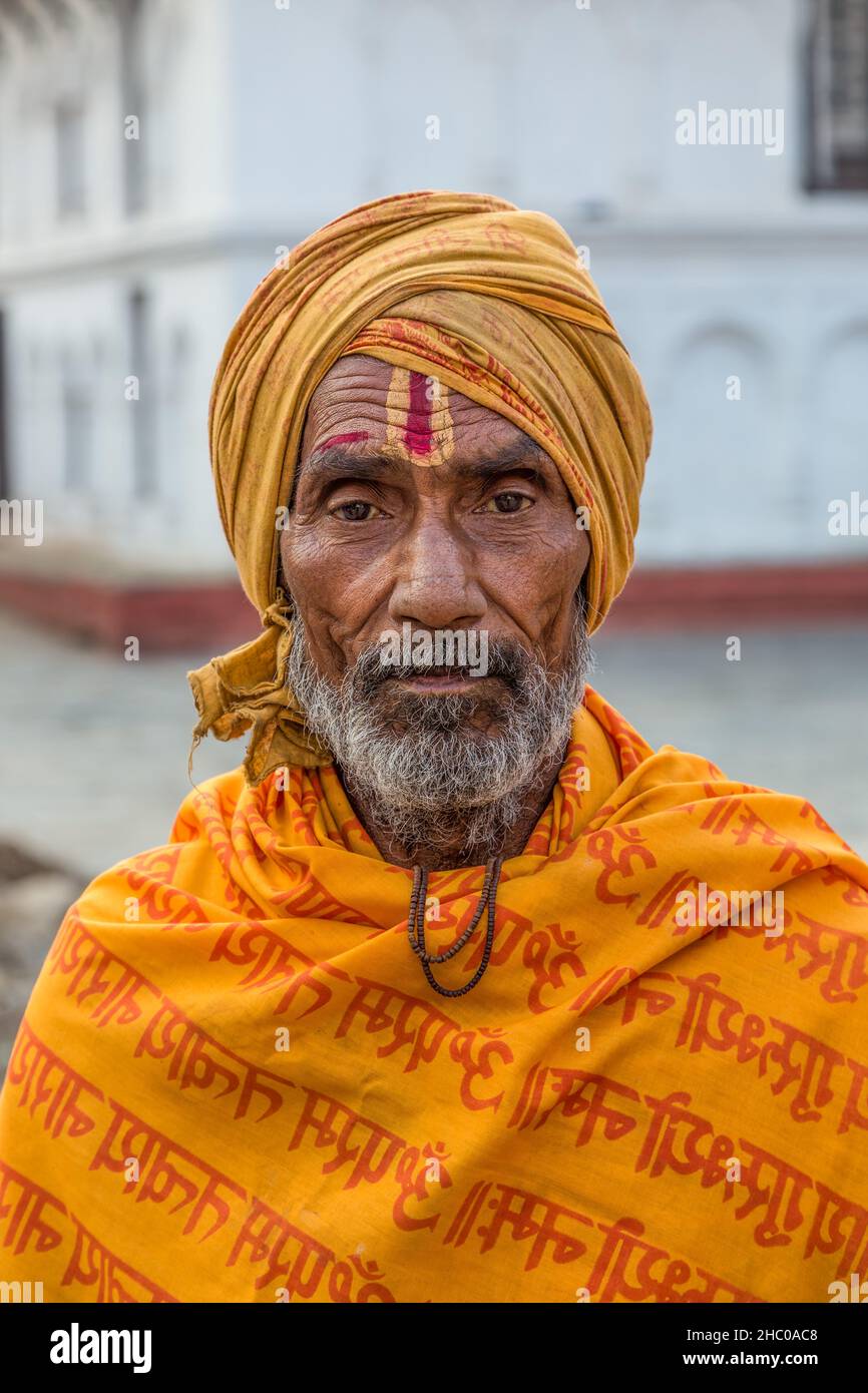 A sadhu, Hindu ascetic or holy man in Hanuman Dhoka Durbar Square in ...