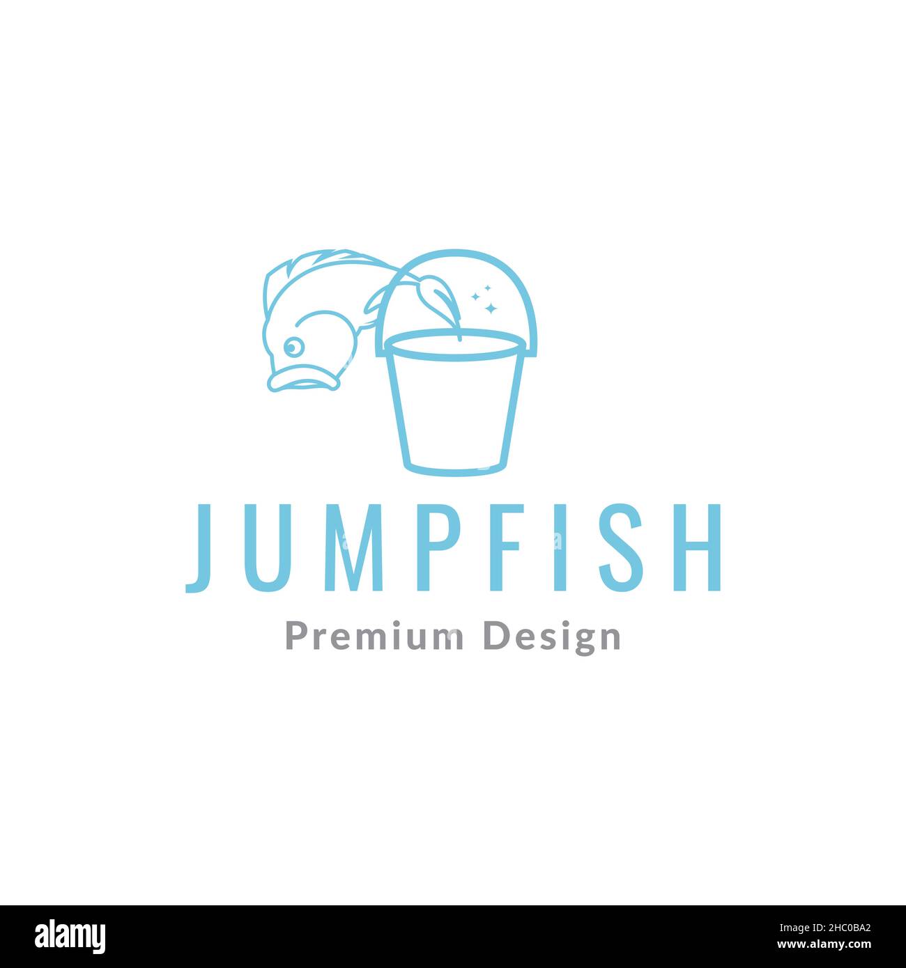 line bucket with jump fish logo design vector graphic symbol icon sign illustration creative idea Stock Vector