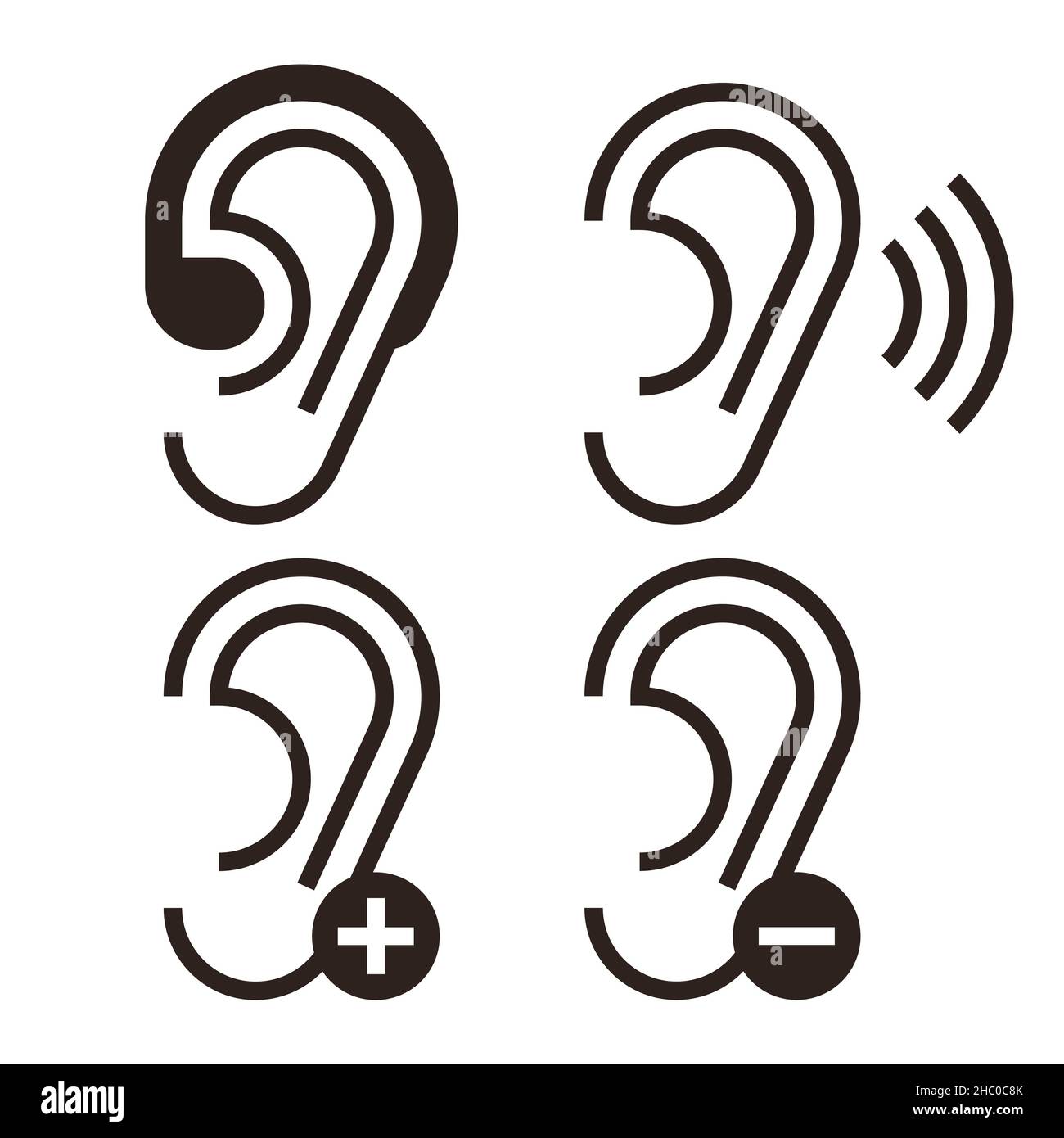 Ear icons. Hearing problem icons set isolated on white backgroundd ...