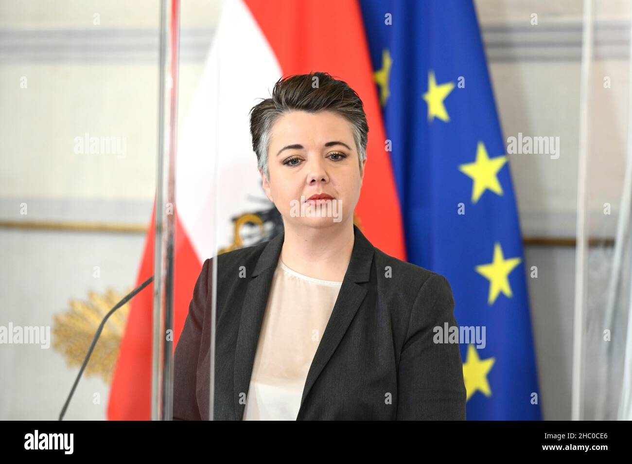 Vienna, Austria. 22nd Dec, 2021. Press conference on the political agreement on the Common Agricultural Policy with Agriculture spokeswoman for the Greens Olga Voglauer Stock Photo