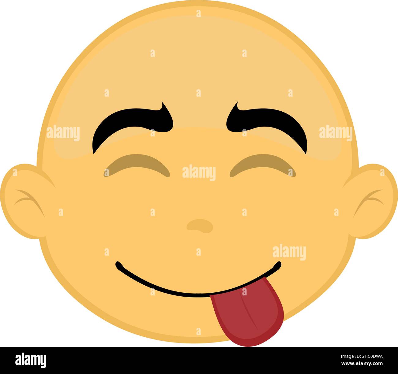 Vector illustration of the face of a cartoon character, yellow and bald, with a yummy expression that is delicious Stock Vector