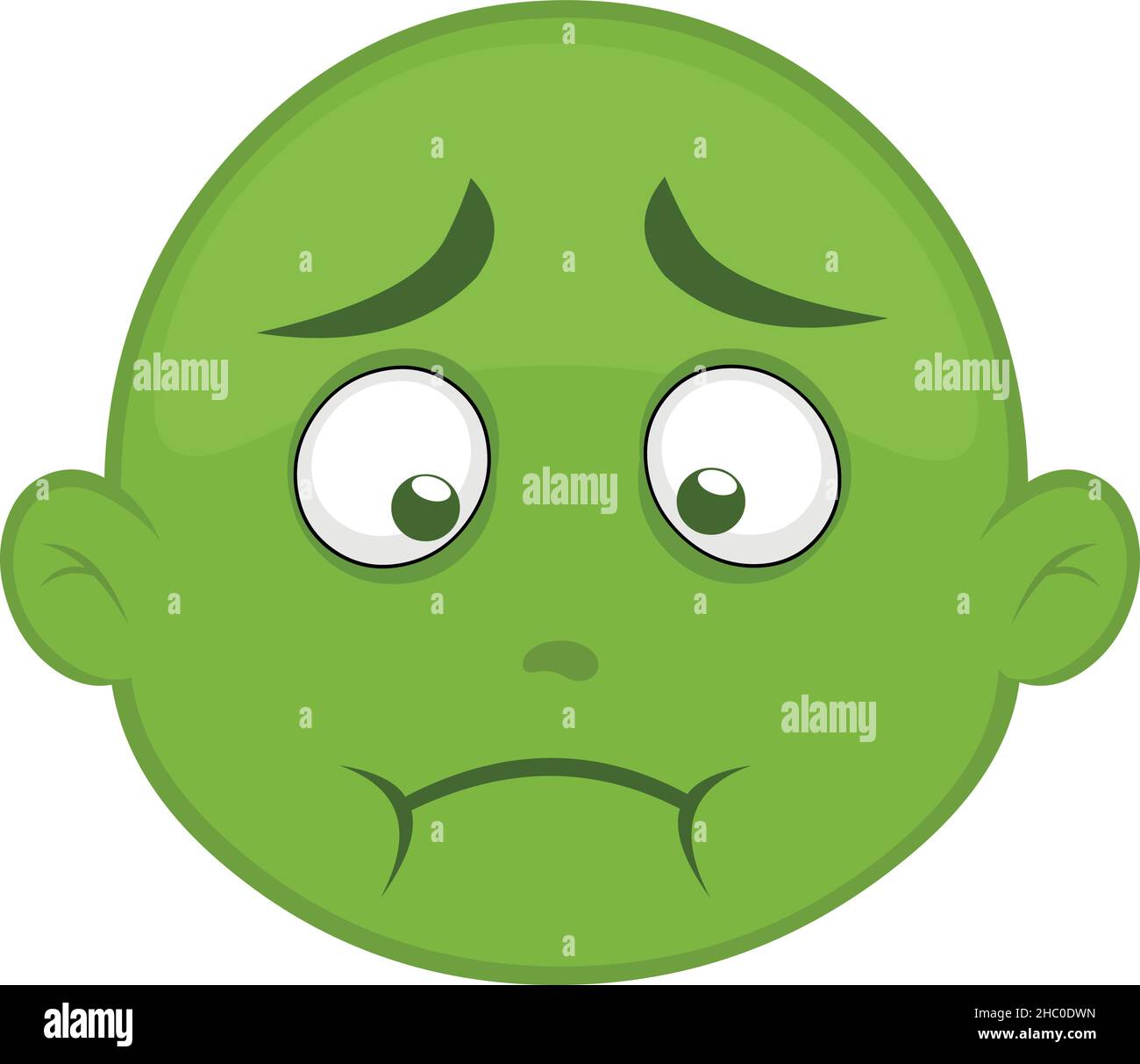 Vector illustration of the face of a bald and yellow character with a disgusted expression, throwing up Stock Vector