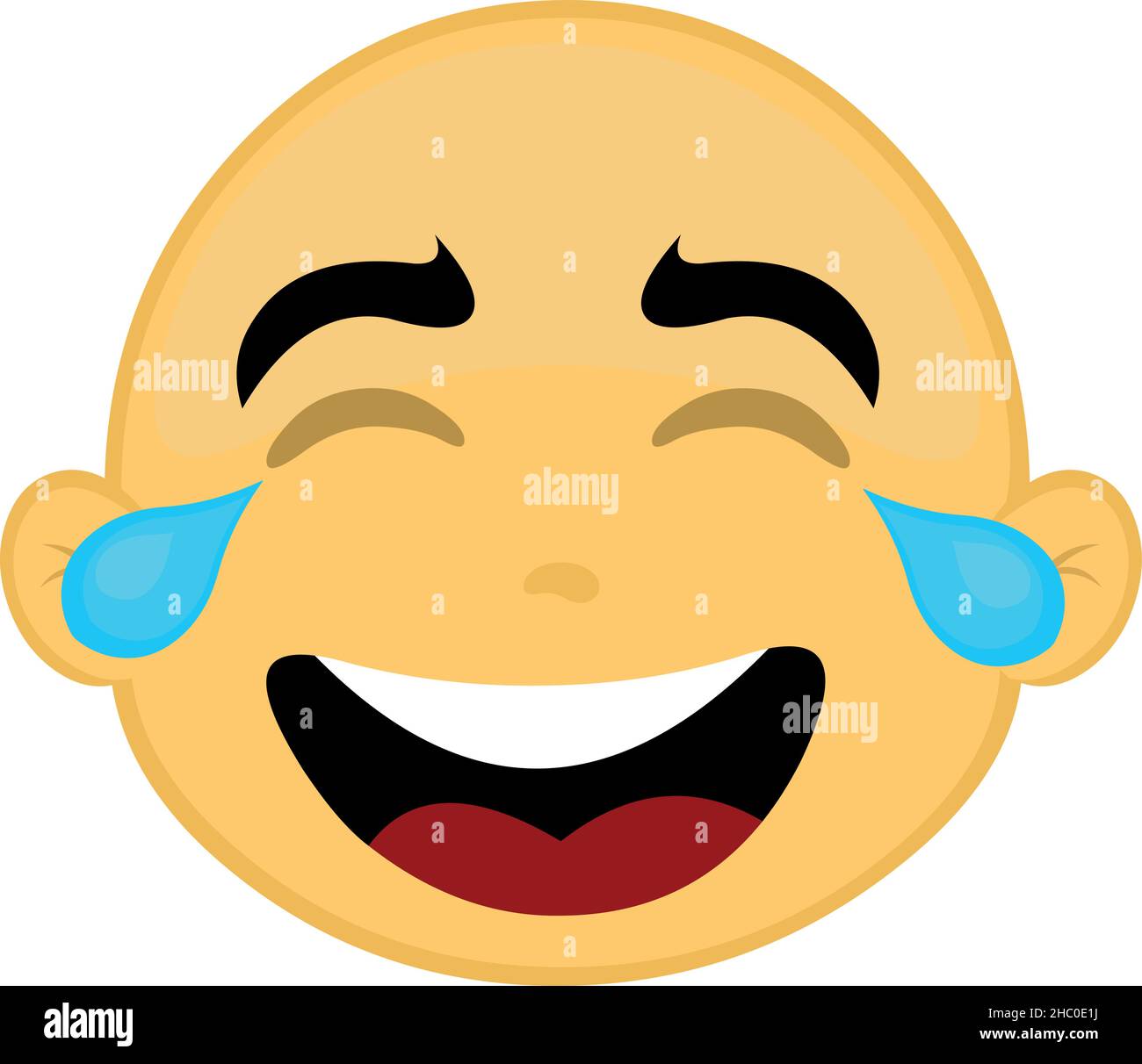 Vector illustration of the face of a bald and yellow cartoon character, with tears of joy Stock Vector
