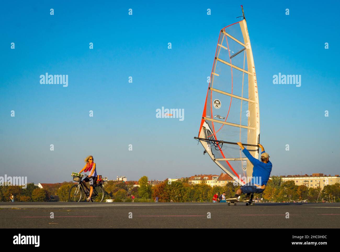 Windsurfer at fromer Tempelhof airport, Berlin Stock Photo