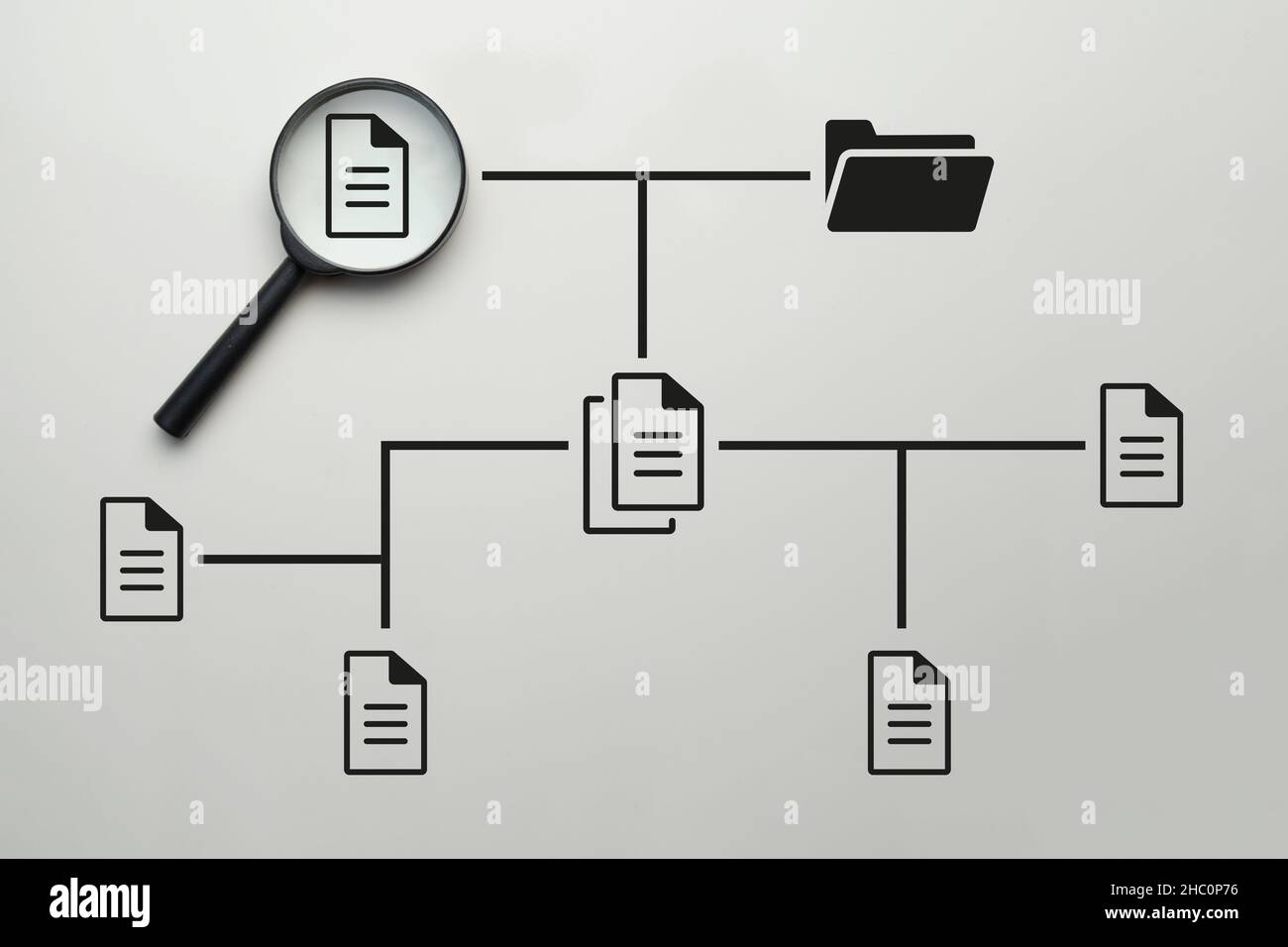 Concept document management system or DMS. Search for files in the system Stock Photo