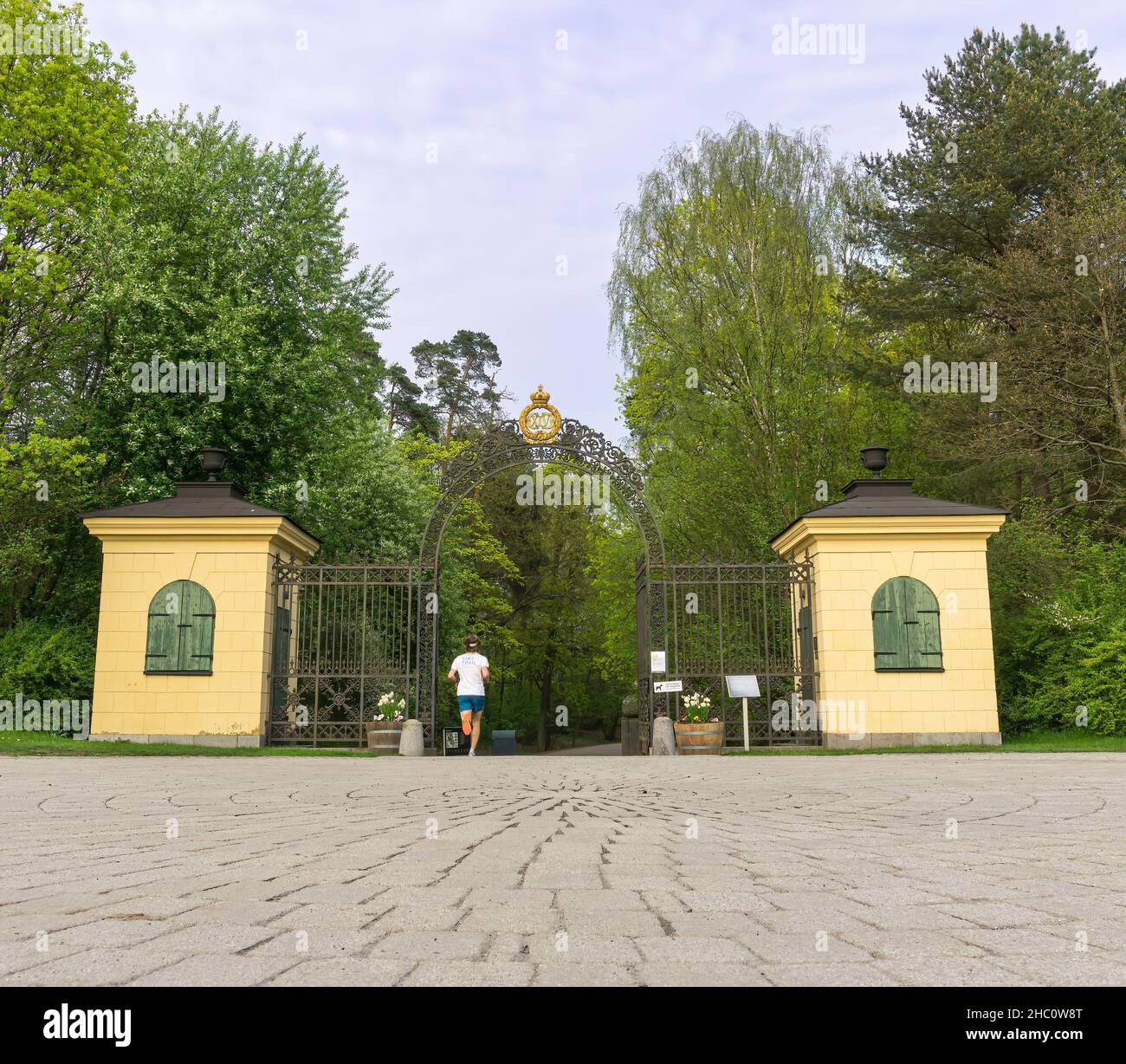 Stockholm, Sweden - May 13, 2021: Entrance to the park in Stockholm where royalties live, open for public Stock Photo
