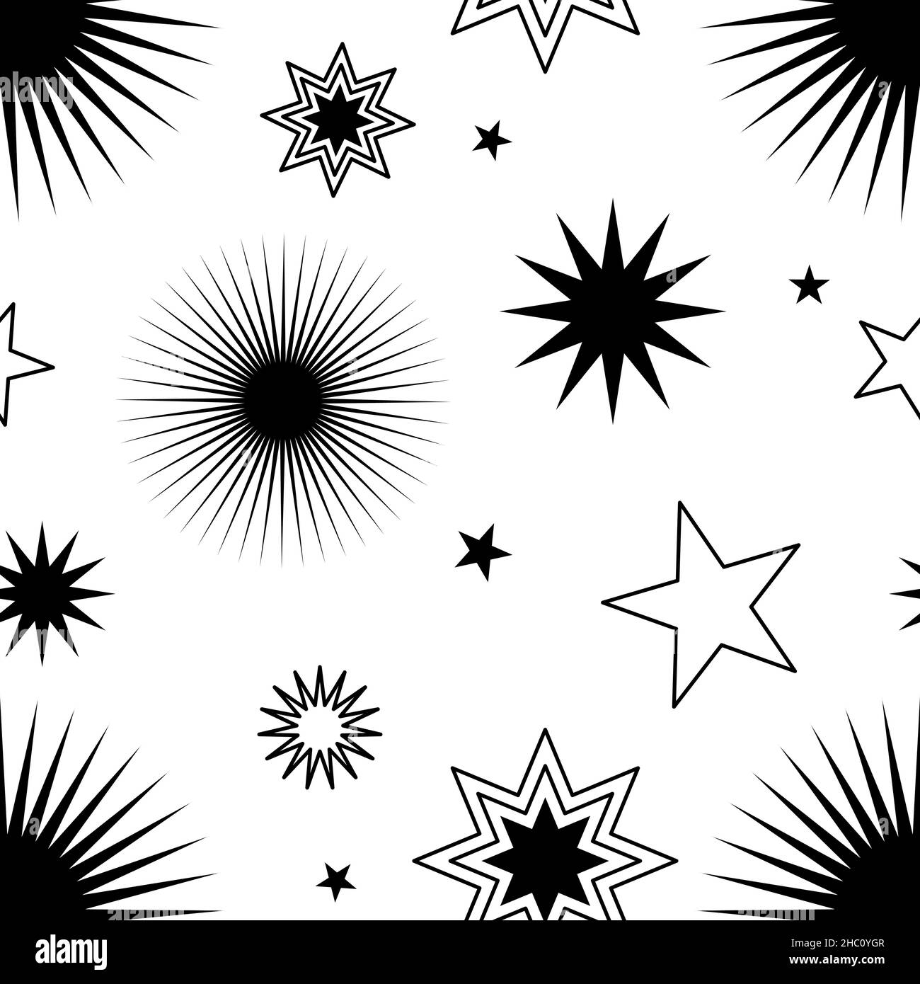Seamless stars pattern. Simple fun celestial background. Abstract star shapes for sky illustration. Spiritual boho vibes Stock Vector