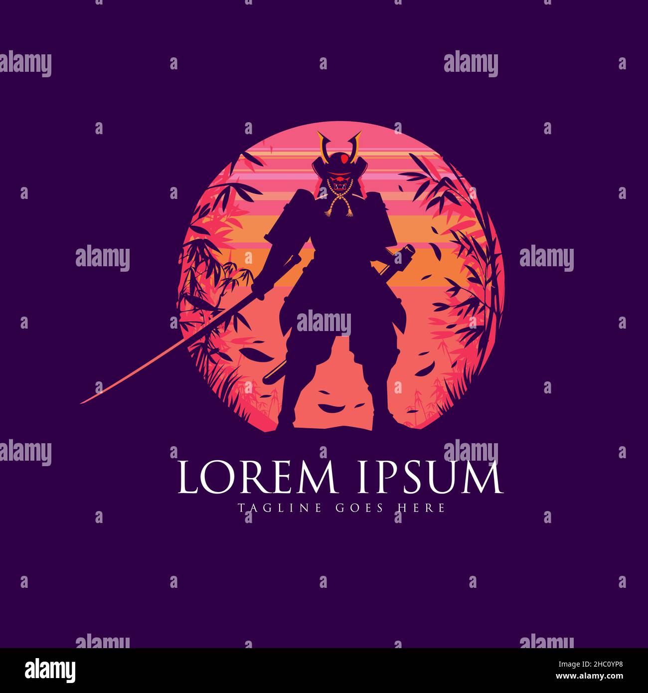 Japanese Swordman Warrior challenging opponent vector illustration in negative space style Stock Vector