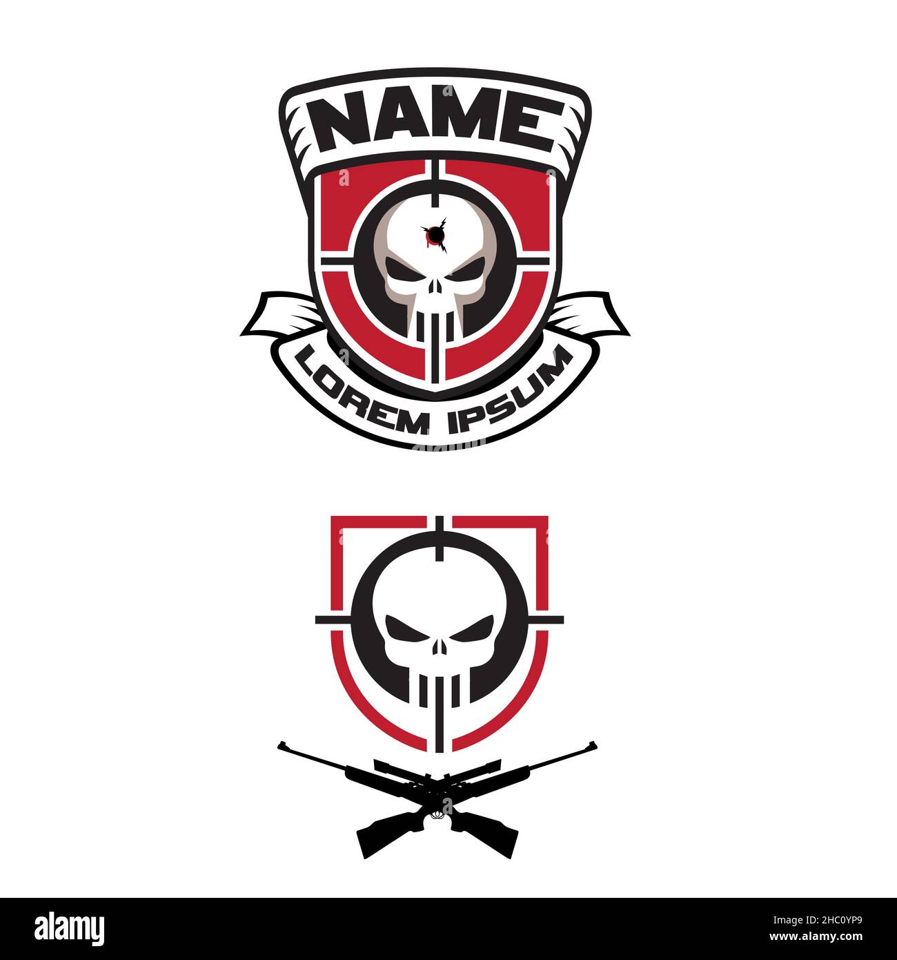 Sniper Skull logo set. vector emblem. the texts are in separated layer Stock Vector