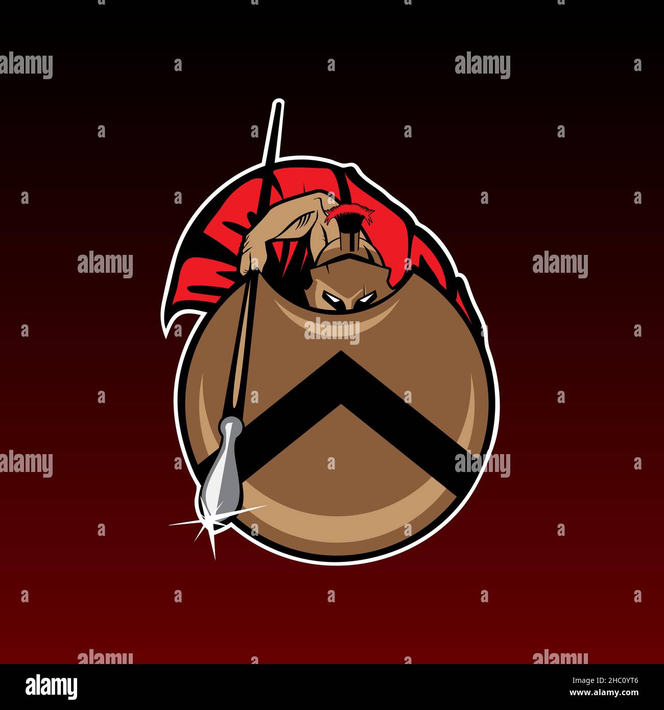 Spartan Warrior emblem in defense position from Thermopylae history. can be used for tshirt printing, logo, or any other purpose. Stock Vector
