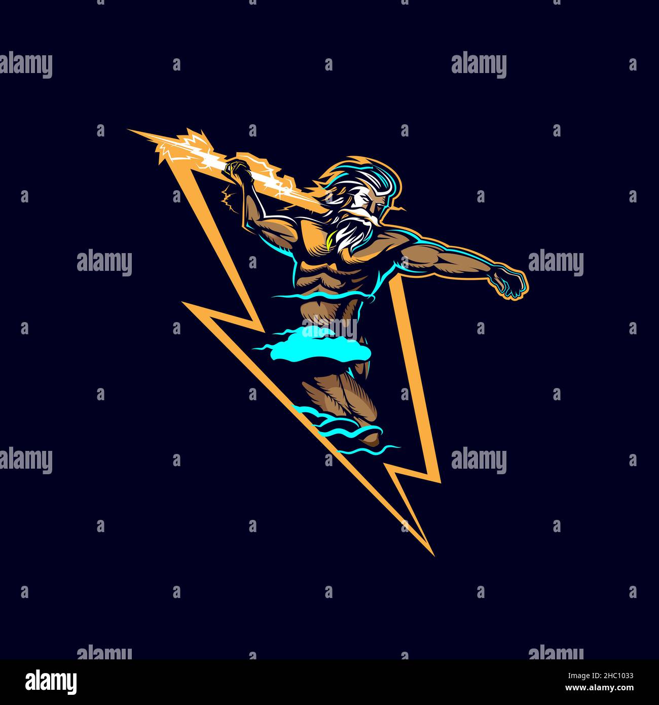 Zeus Lightning Insignia vector illustration esport style graphic. Stock Vector