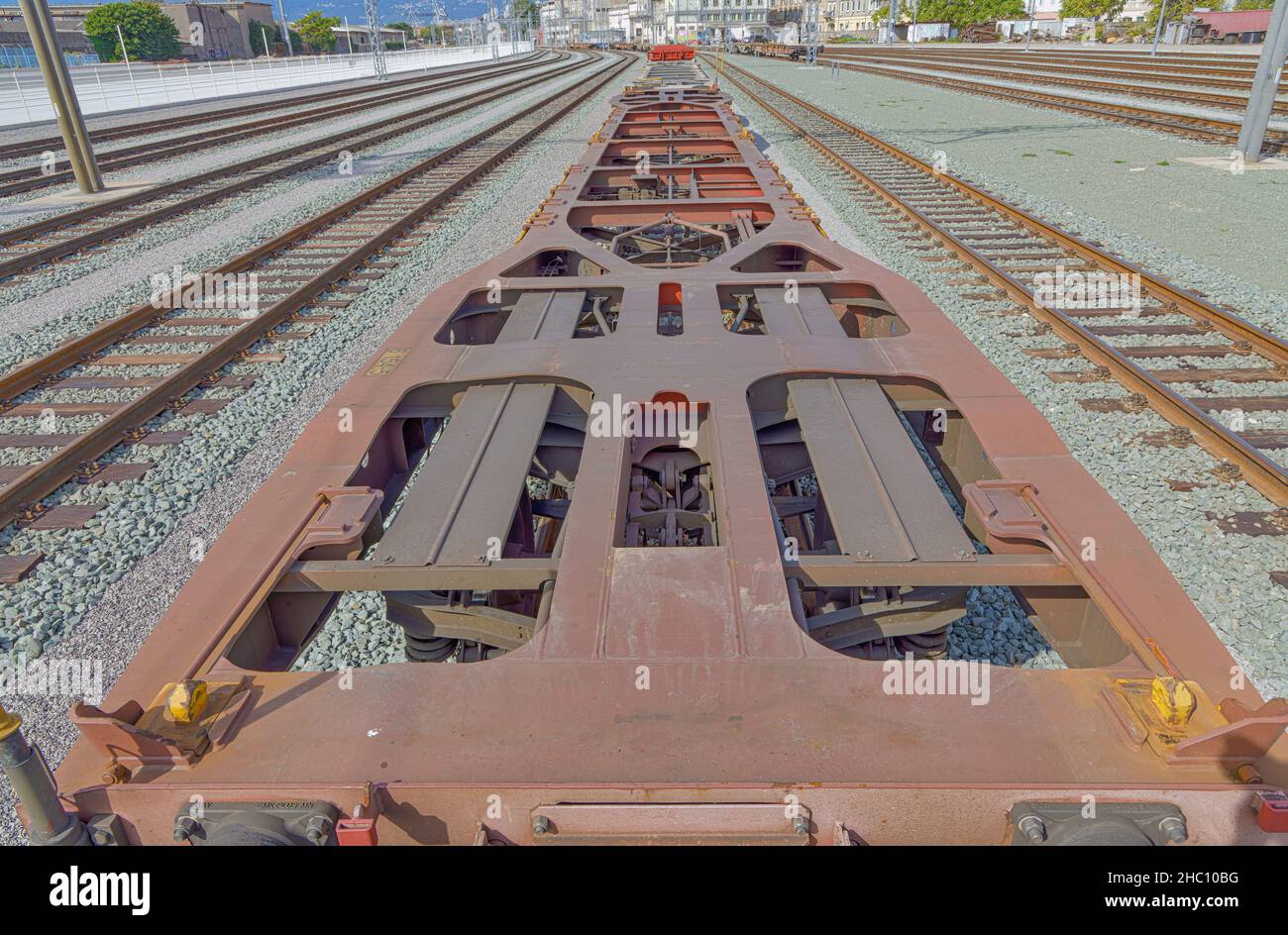 Freight Train On The Railroad Tracks Stock Photo Alamy