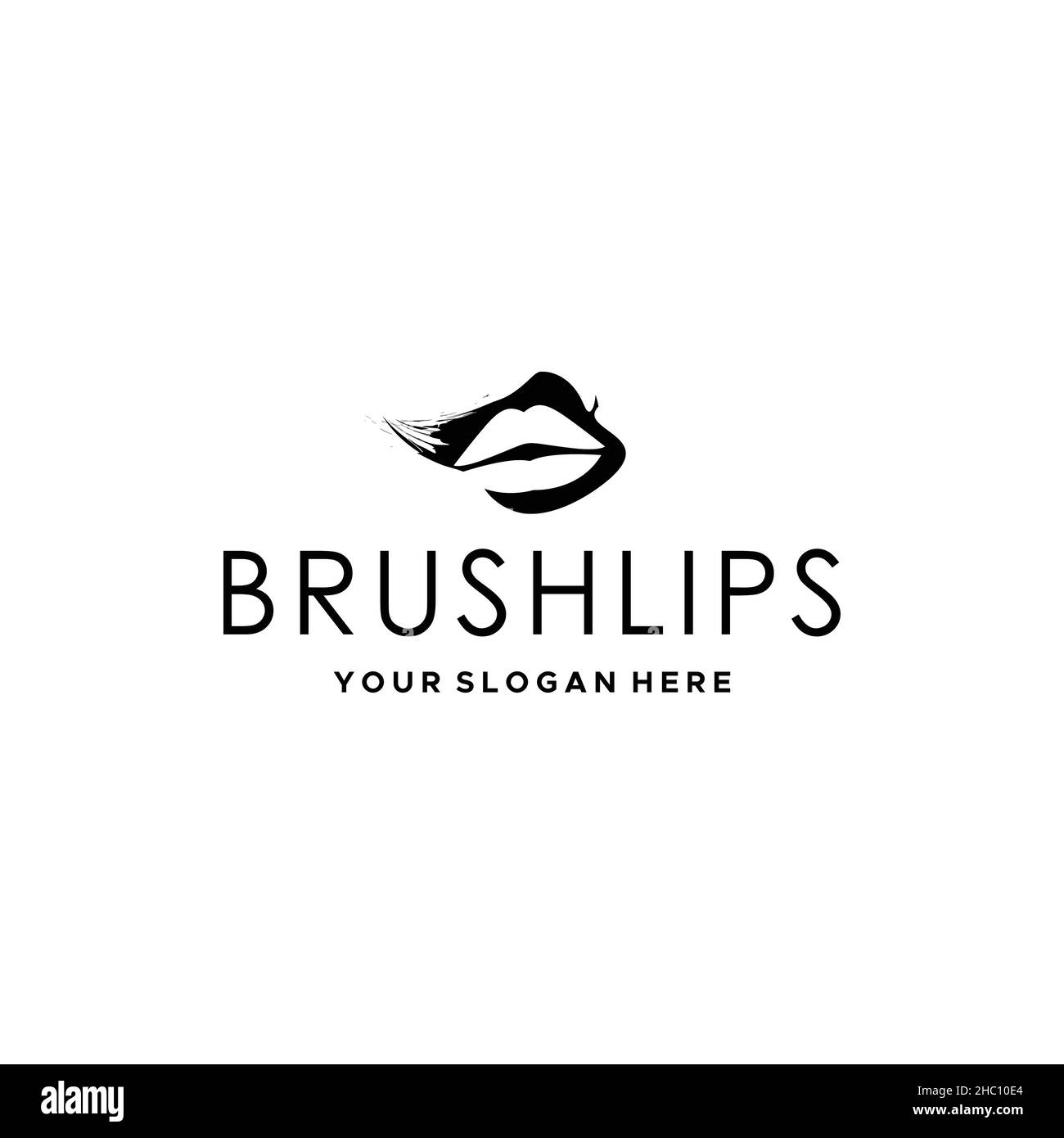 Minimalist BRUSH LIPS mouth silhouette logo design Stock Vector