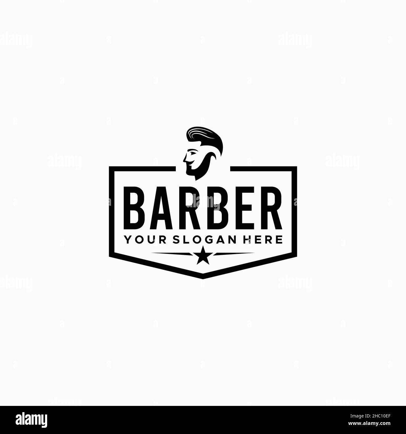 Minimalist design BARBER hair shop logo design Stock Vector