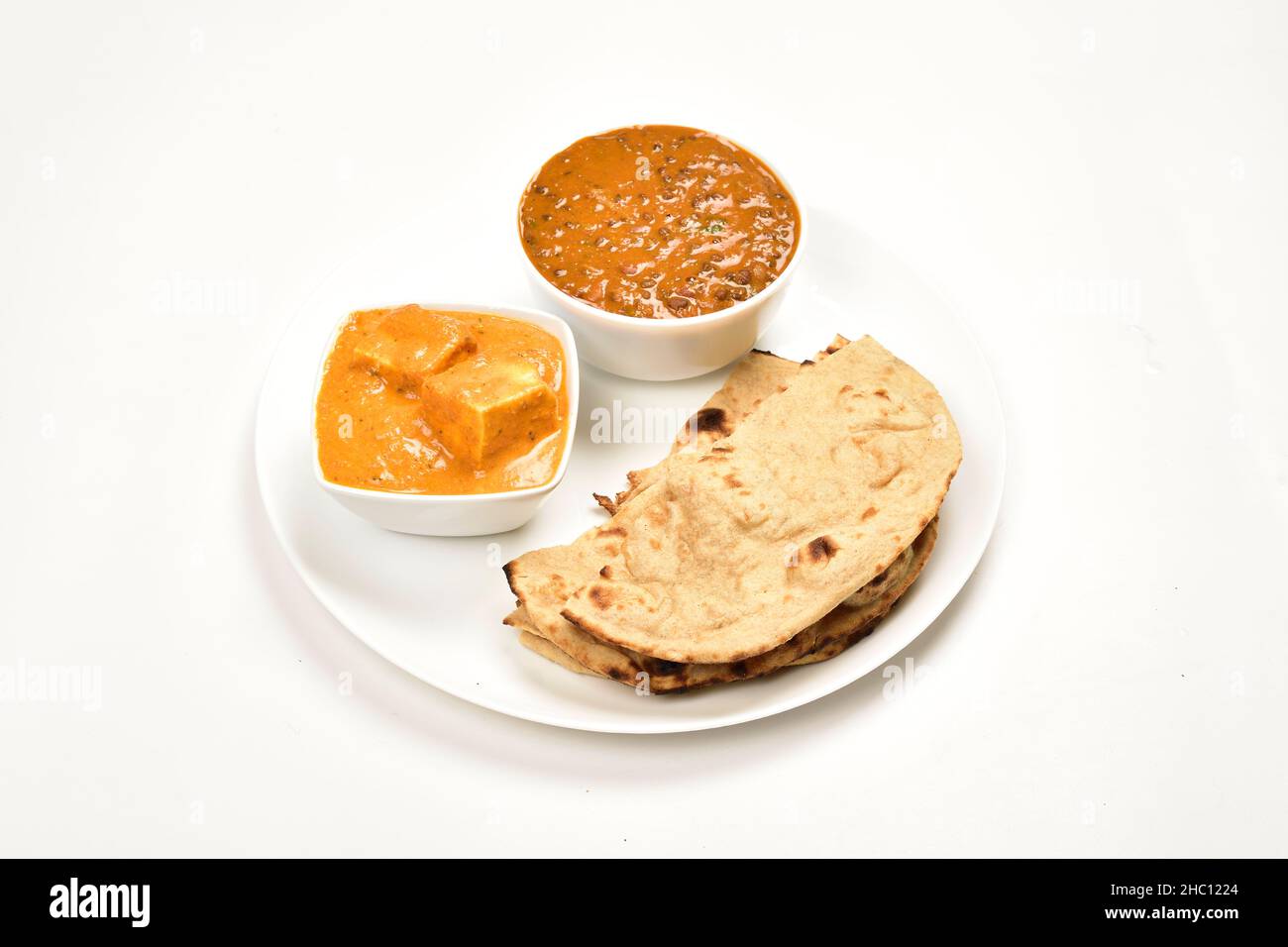 Daal Makhani and Shahi Paneer Served with Roti in Plate Isolated on ...