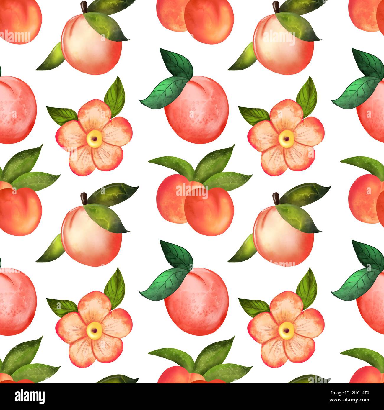 Illustration digital watercolor seamless pattern of peach and flowers ...