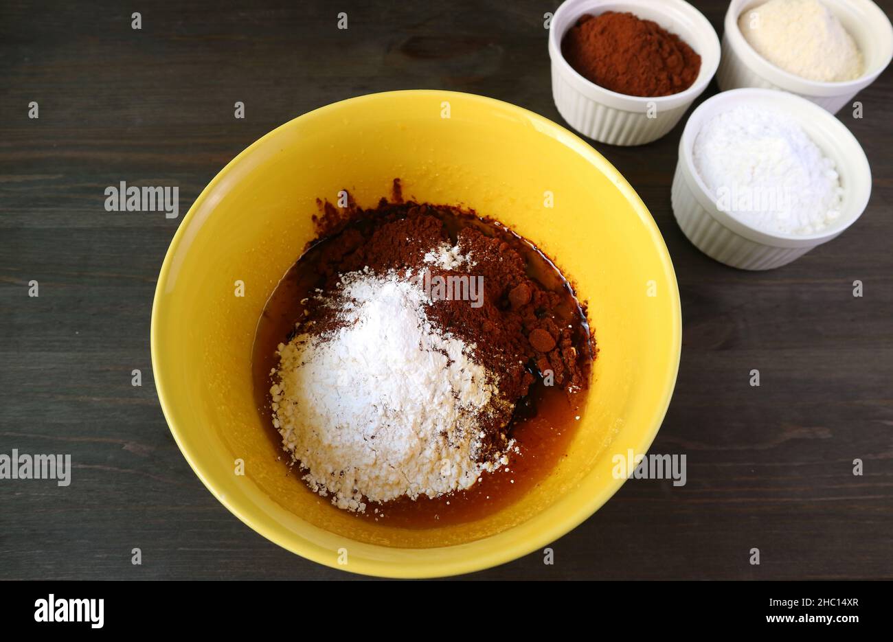 Ingredients in a Mixing Bowl for Baking Chocolate Cake Stock Photo Alamy
