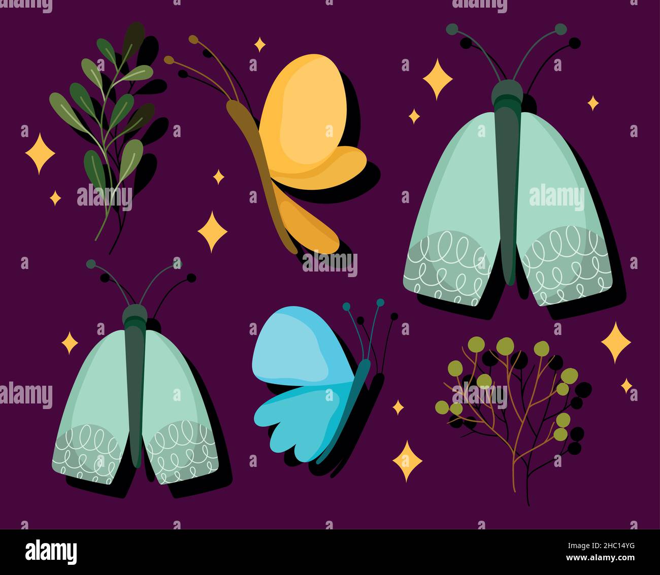 butterflies and leaves Stock Vector Image & Art - Alamy