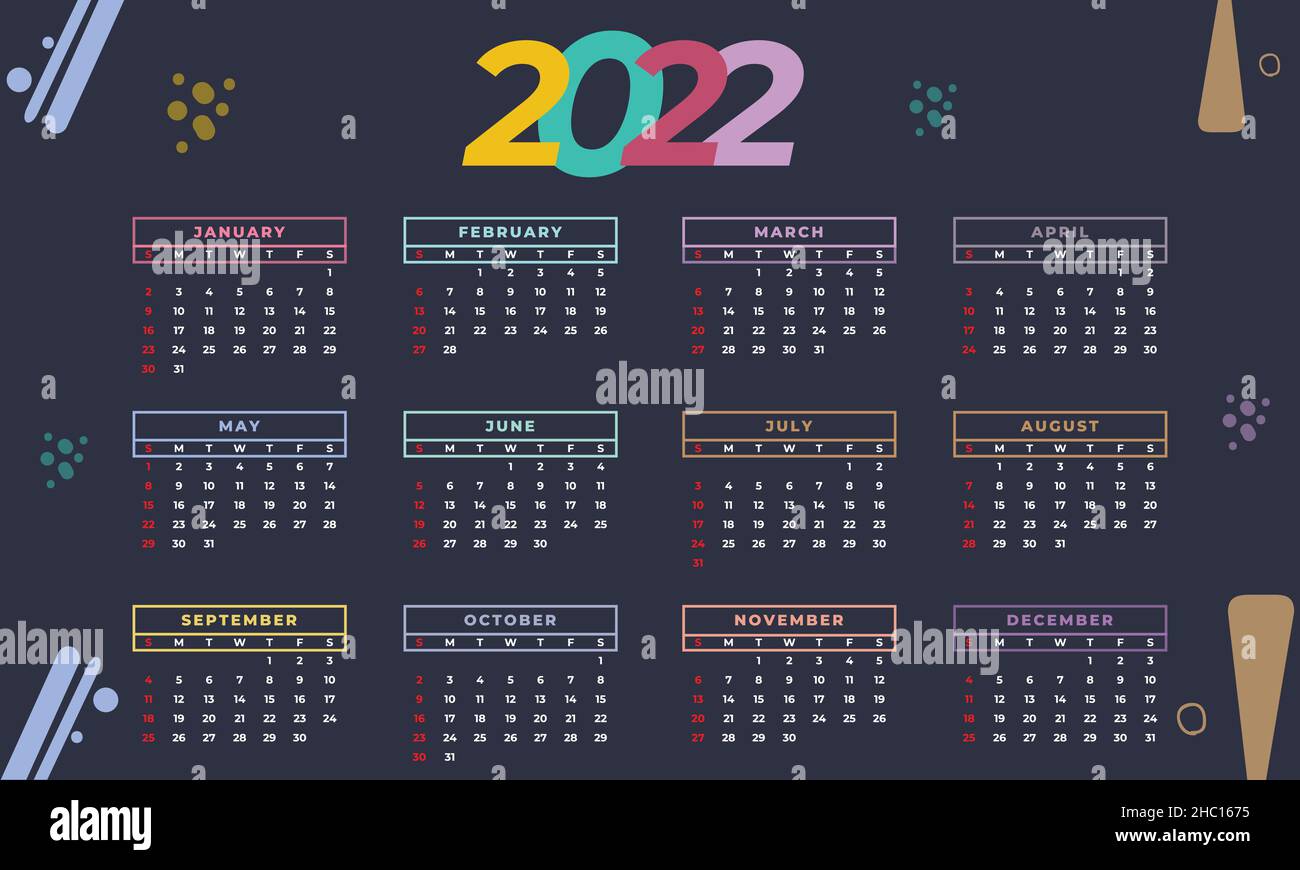 calendar 2022 year set vector template collection simple design week starts on sunday january february march april may june july august se stock vector image art alamy