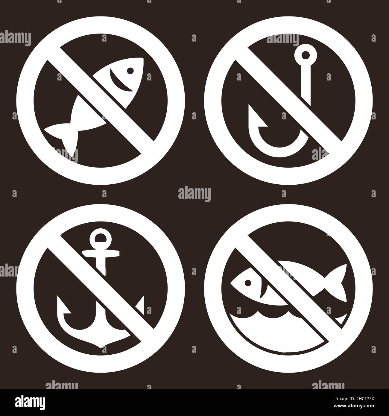 No fishing allowed and no anchoring signs on dark background Stock Photo