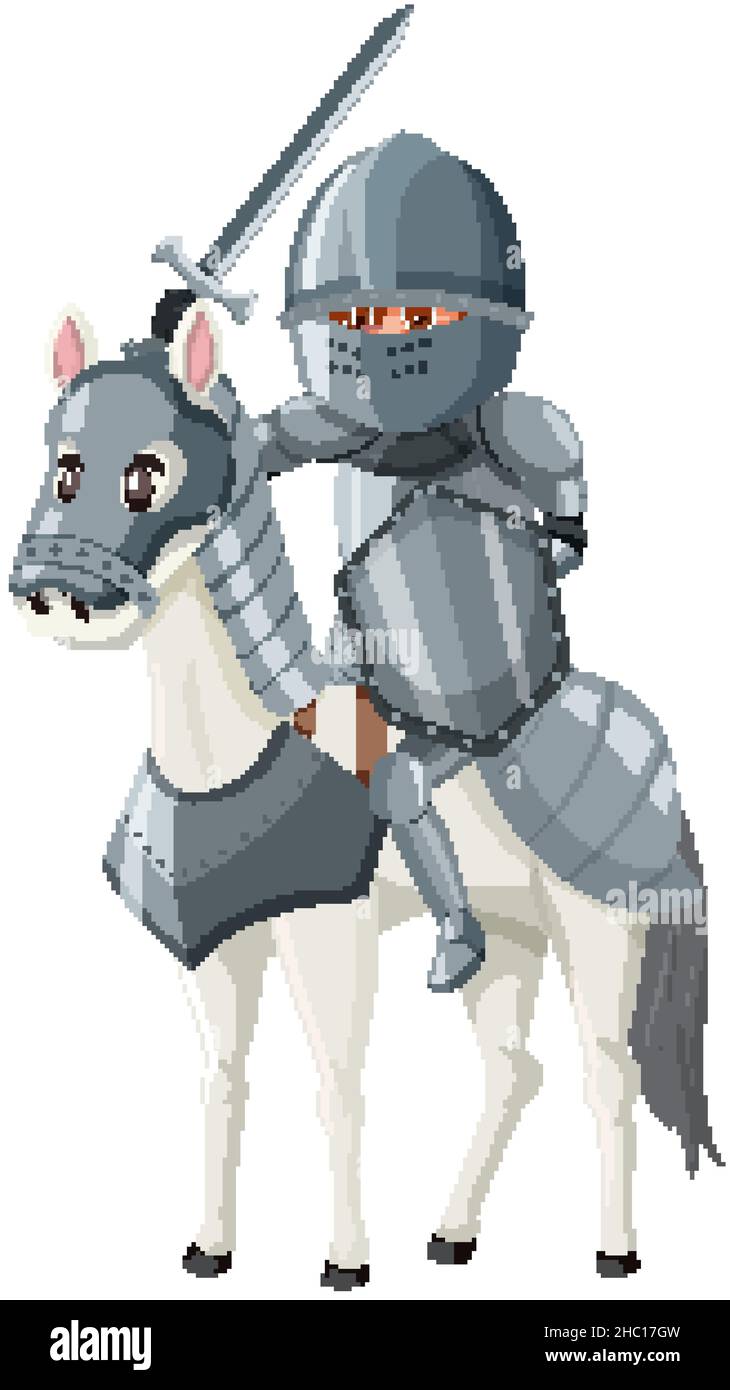 Medieval knight riding a horse isolated illustration Stock Vector Image ...