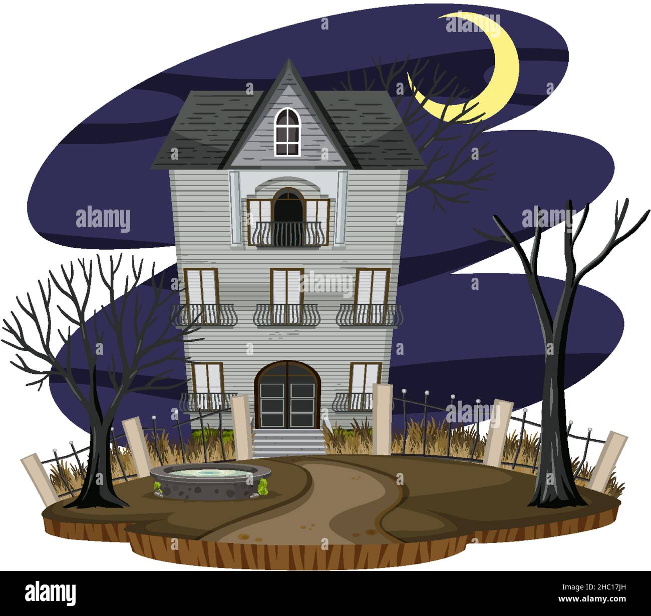 Haunted house at night scene illustration Stock Vector Image & Art - Alamy
