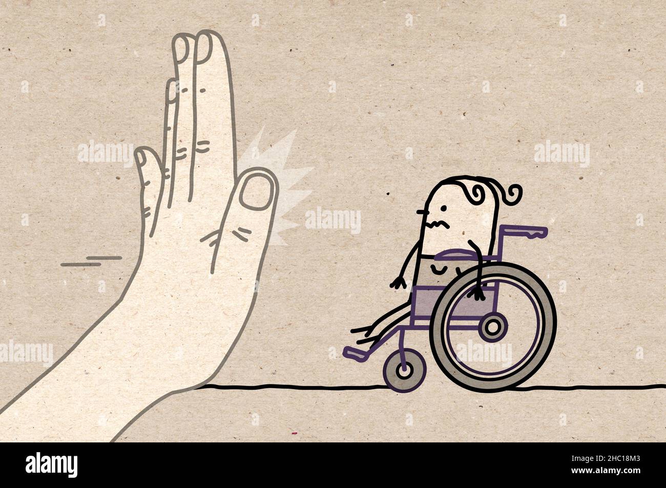 Hand drawn Big Hand with Cartoon Character - Stop Sign Facing a ...