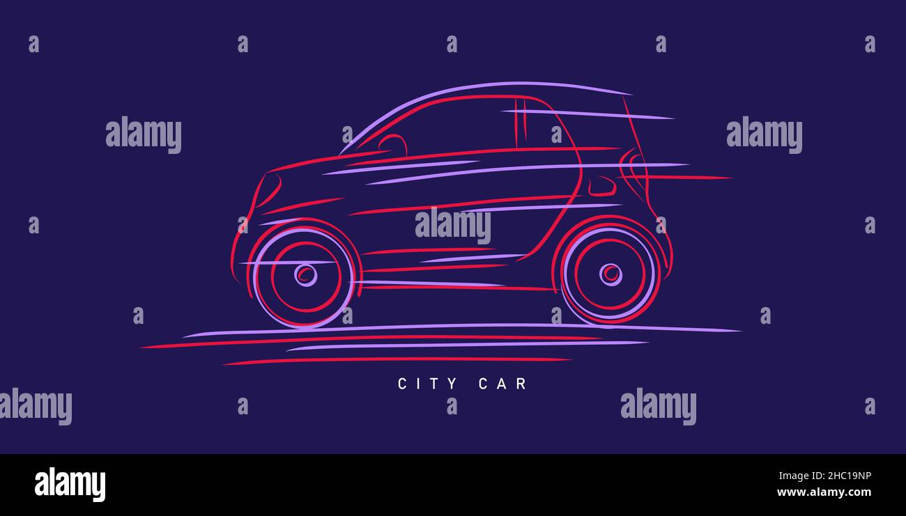 Compact city car line dynamic illustration of vehicle silhouette, sketch graphic Stock Vector