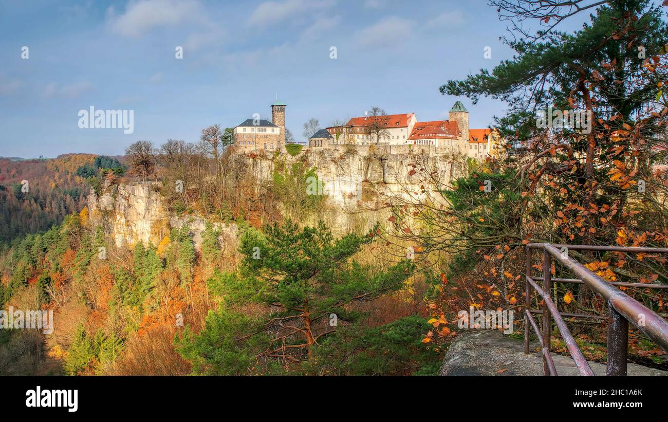 Hohnstein castle  in Elbe sandstone mountains in fall Stock Photo