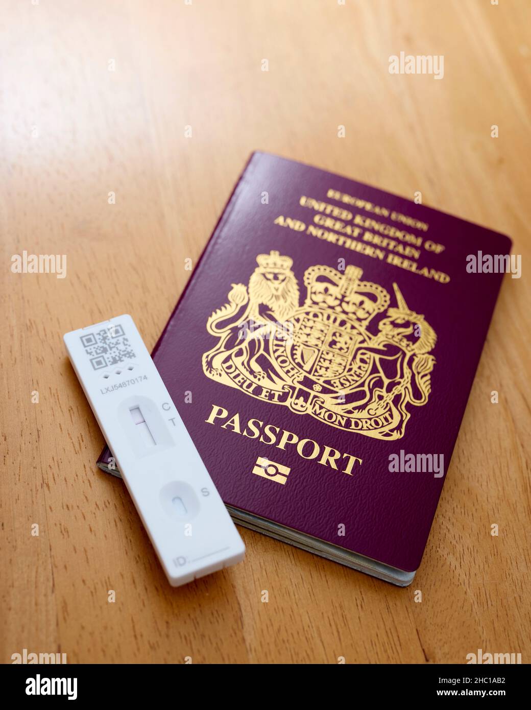 Passport and Covid lateral test Stock Photo