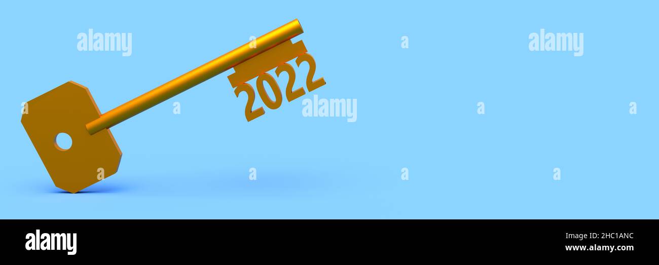 Concept key with new year 2022 with blank background. 3d rendering Stock Photo