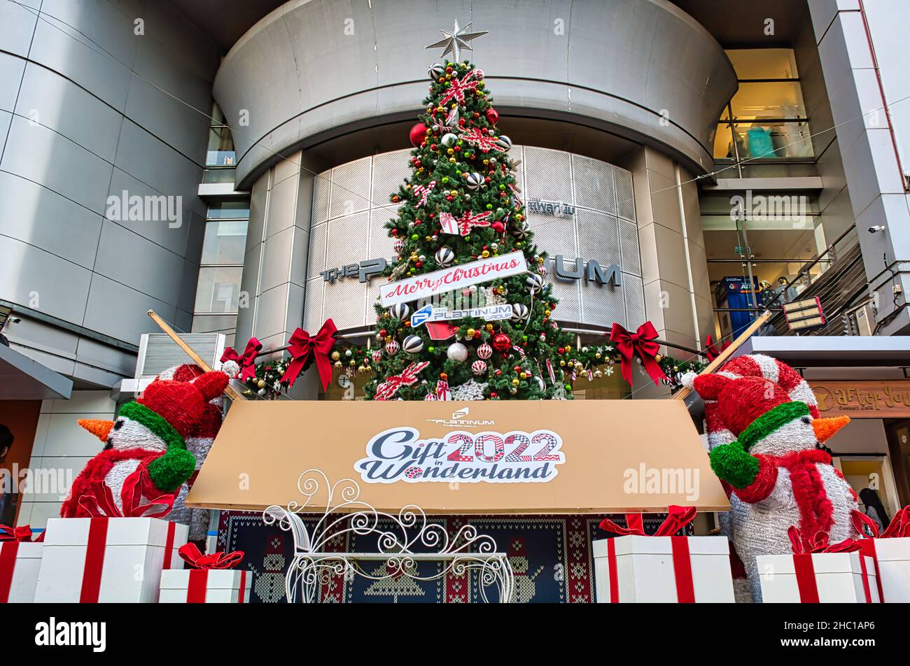 Bangkok, Thailand 12.20.2021 Decorated Christmas tree in the city center of Bangkok Stock Photo