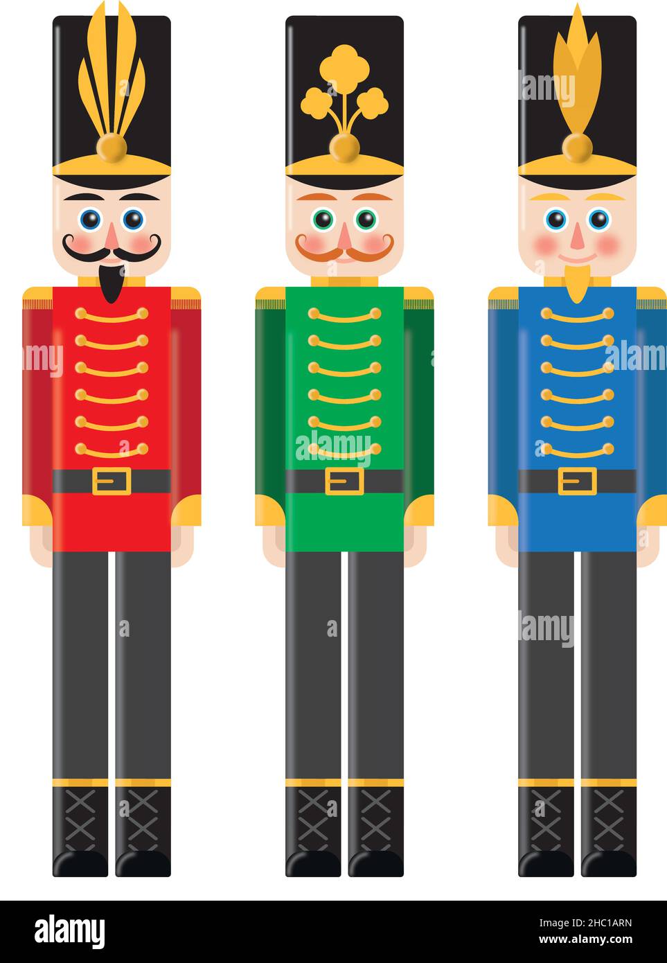 Collection Set Christmas Nutcracker Toy Soldier Traditional Figurine Isolated Stock Vector
