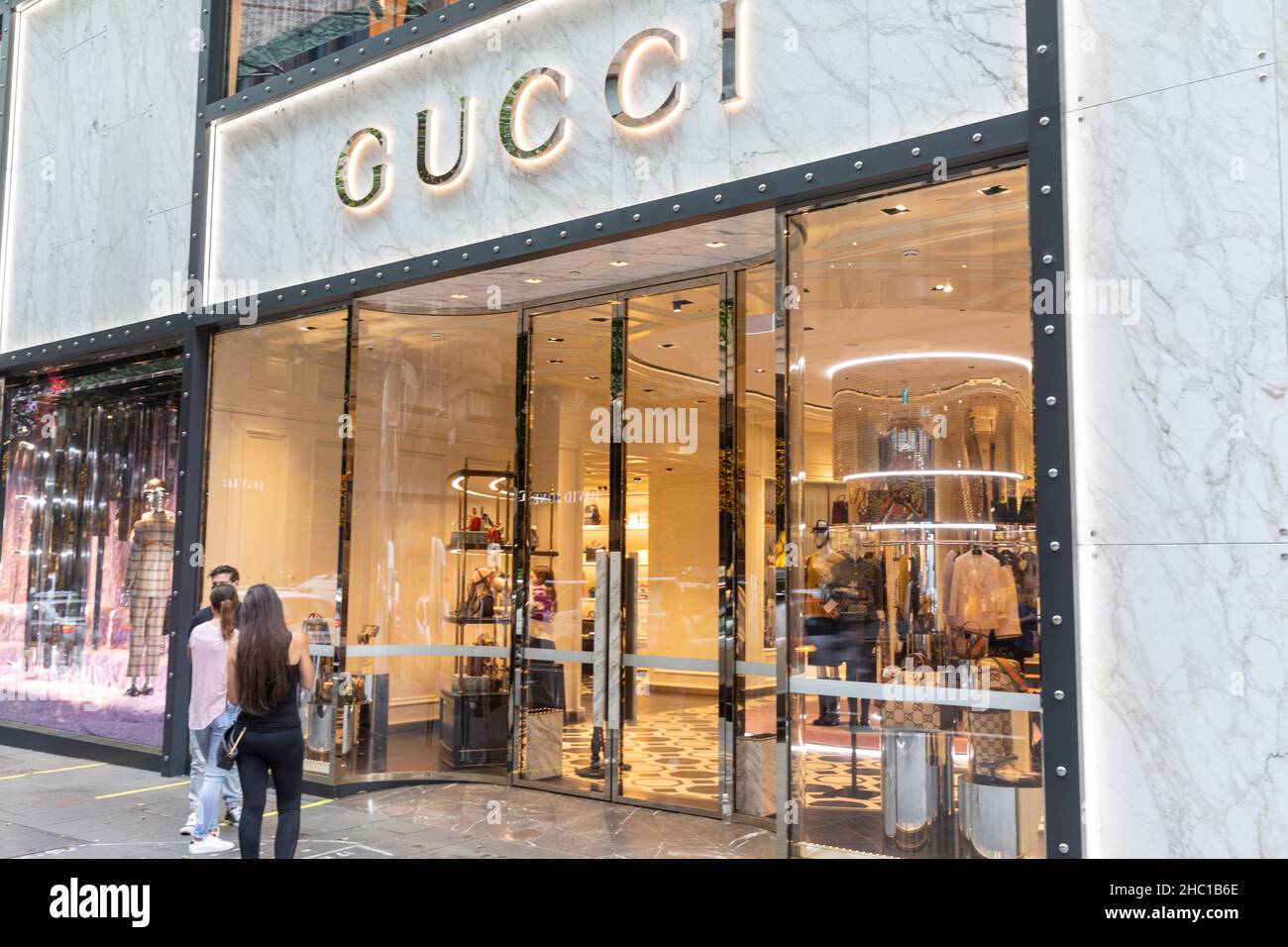 With covid cases rising significantly over the past week, the city was  quiet with few shoppers braving the stores with majority of people wearing  facemasks to protect against virus transmission. Gucci store